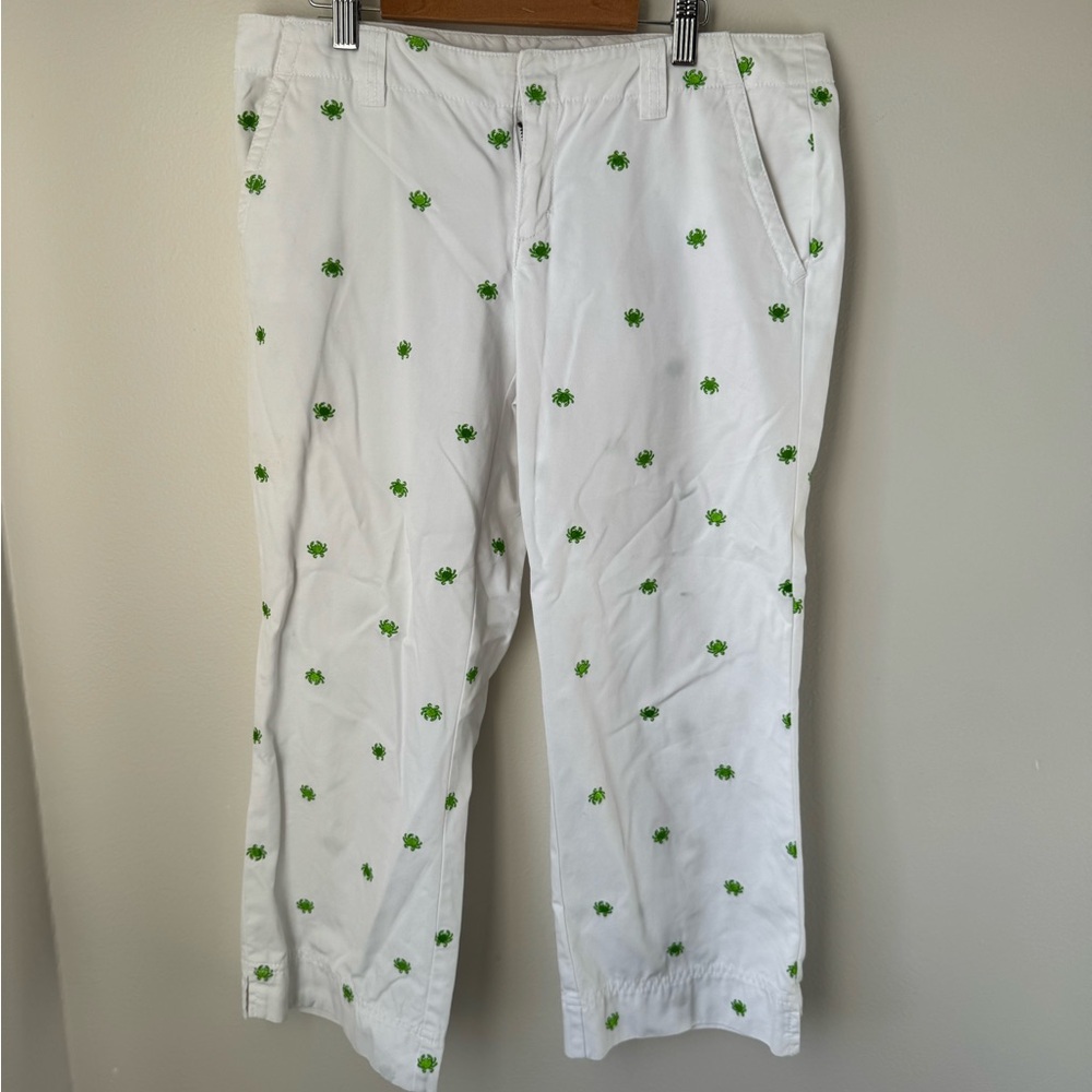 Lilly Pulitzer White Chinos with Green frog Accents